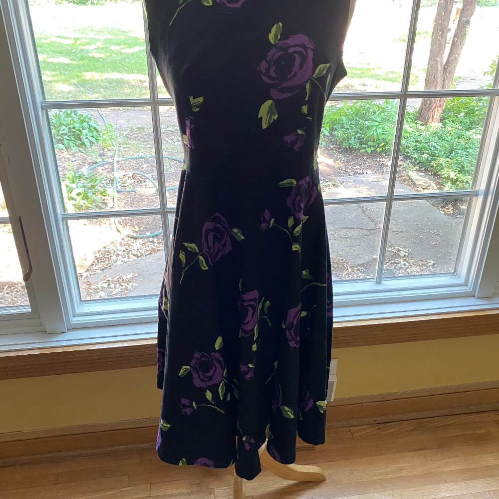 Women's cotton stretch black/purple floral dress